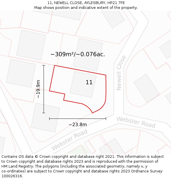 11, NEWELL CLOSE, AYLESBURY, HP21 7FE: Plot and title map