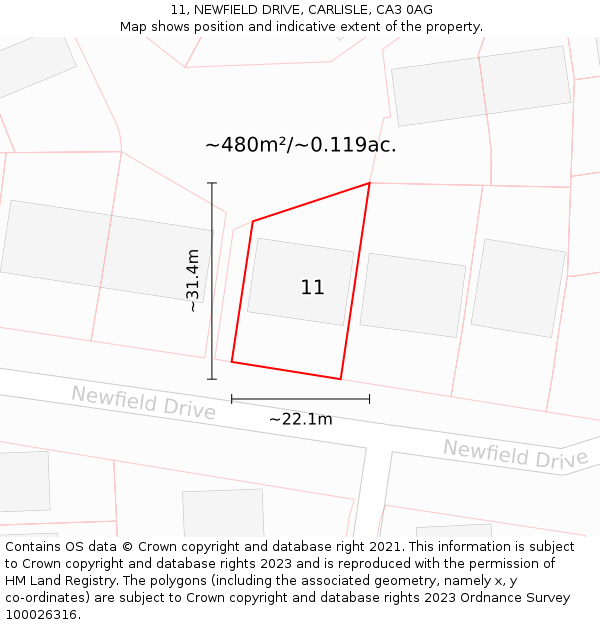 11, NEWFIELD DRIVE, CARLISLE, CA3 0AG: Plot and title map