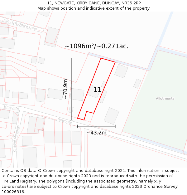 11, NEWGATE, KIRBY CANE, BUNGAY, NR35 2PP: Plot and title map