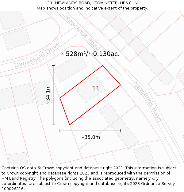 11, NEWLANDS ROAD, LEOMINSTER, HR6 8HN: Plot and title map