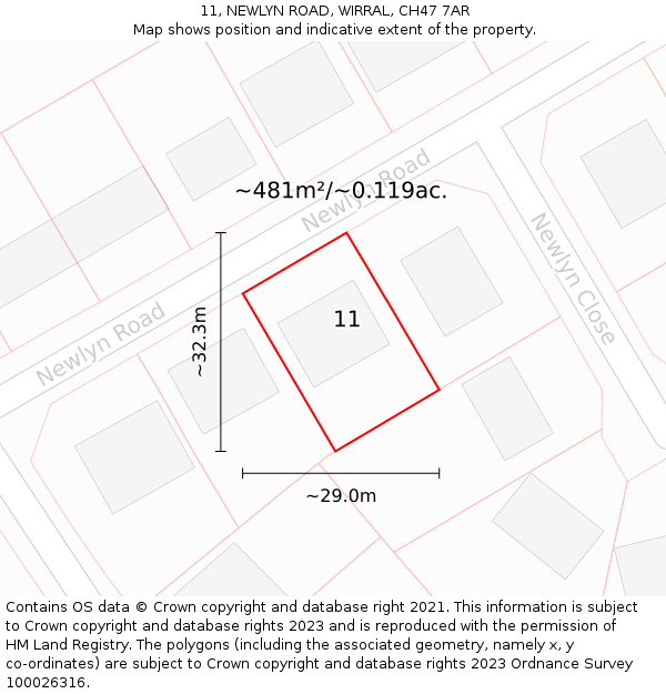 11, NEWLYN ROAD, WIRRAL, CH47 7AR: Plot and title map