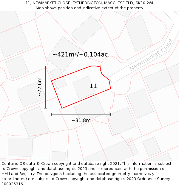 11, NEWMARKET CLOSE, TYTHERINGTON, MACCLESFIELD, SK10 2WL: Plot and title map