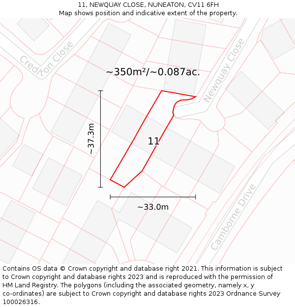 11, NEWQUAY CLOSE, NUNEATON, CV11 6FH: Plot and title map