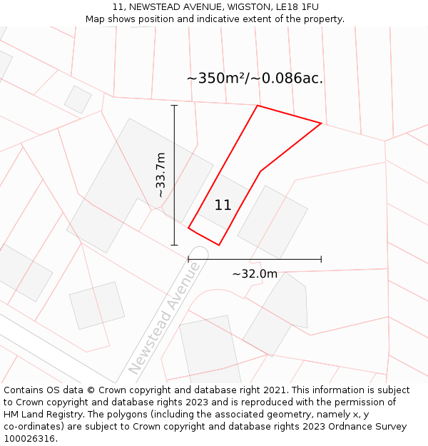 11, NEWSTEAD AVENUE, WIGSTON, LE18 1FU: Plot and title map