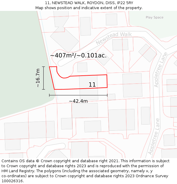 11, NEWSTEAD WALK, ROYDON, DISS, IP22 5RY: Plot and title map