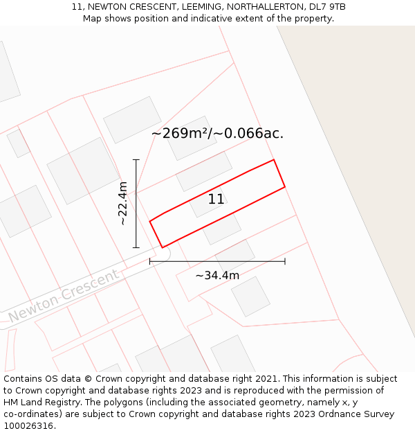 11, NEWTON CRESCENT, LEEMING, NORTHALLERTON, DL7 9TB: Plot and title map