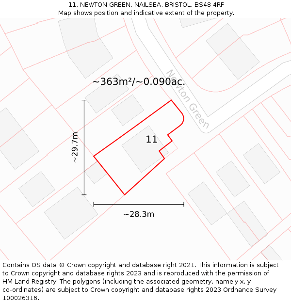 11, NEWTON GREEN, NAILSEA, BRISTOL, BS48 4RF: Plot and title map