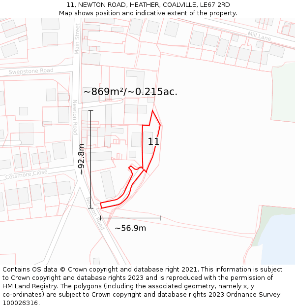 11, NEWTON ROAD, HEATHER, COALVILLE, LE67 2RD: Plot and title map