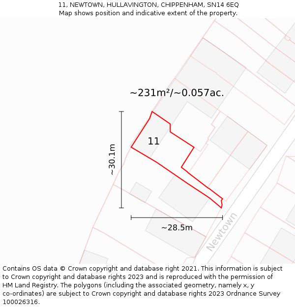 11, NEWTOWN, HULLAVINGTON, CHIPPENHAM, SN14 6EQ: Plot and title map
