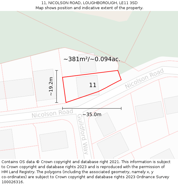 11, NICOLSON ROAD, LOUGHBOROUGH, LE11 3SD: Plot and title map