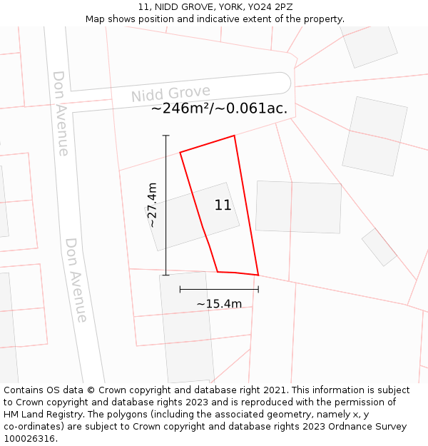 11, NIDD GROVE, YORK, YO24 2PZ: Plot and title map