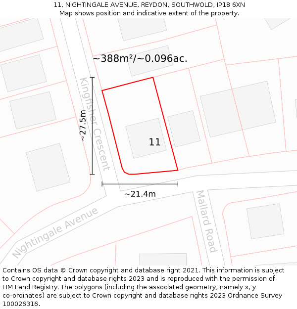 11, NIGHTINGALE AVENUE, REYDON, SOUTHWOLD, IP18 6XN: Plot and title map