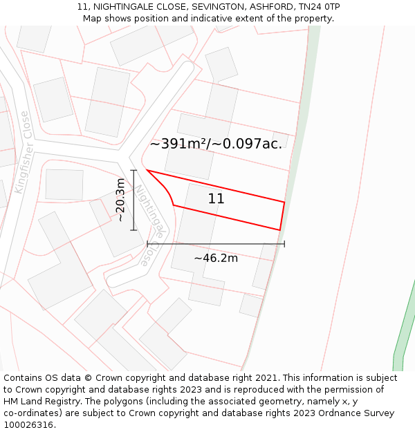 11, NIGHTINGALE CLOSE, SEVINGTON, ASHFORD, TN24 0TP: Plot and title map