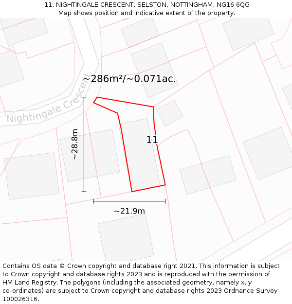 11, NIGHTINGALE CRESCENT, SELSTON, NOTTINGHAM, NG16 6QG: Plot and title map