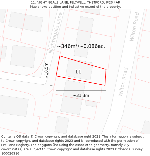 11, NIGHTINGALE LANE, FELTWELL, THETFORD, IP26 4AR: Plot and title map
