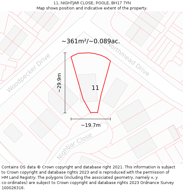 11, NIGHTJAR CLOSE, POOLE, BH17 7YN: Plot and title map