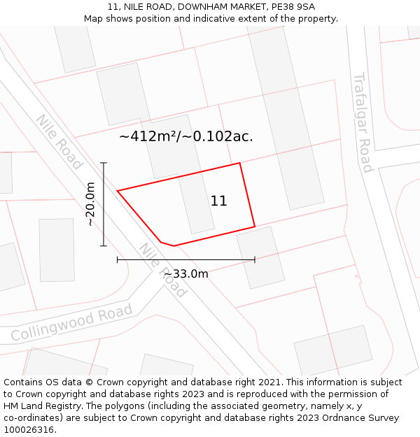 11, NILE ROAD, DOWNHAM MARKET, PE38 9SA: Plot and title map