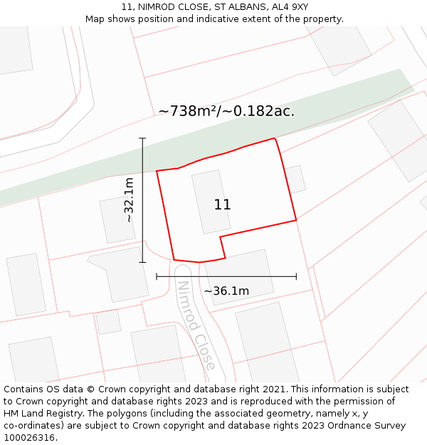 11, NIMROD CLOSE, ST ALBANS, AL4 9XY: Plot and title map