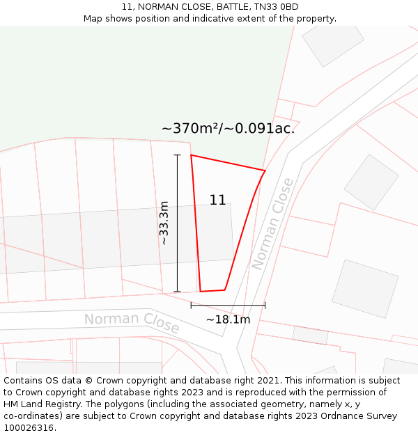 11, NORMAN CLOSE, BATTLE, TN33 0BD: Plot and title map