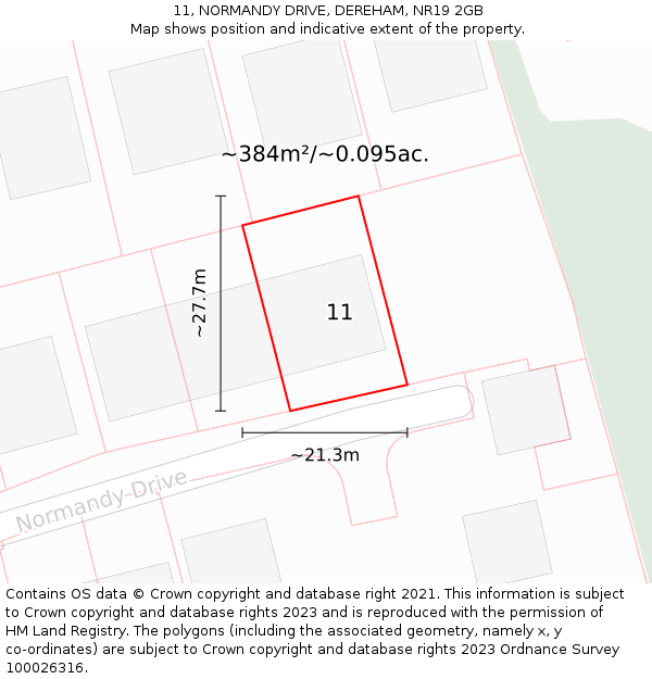 11, NORMANDY DRIVE, DEREHAM, NR19 2GB: Plot and title map