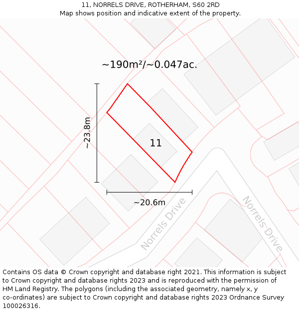 11, NORRELS DRIVE, ROTHERHAM, S60 2RD: Plot and title map
