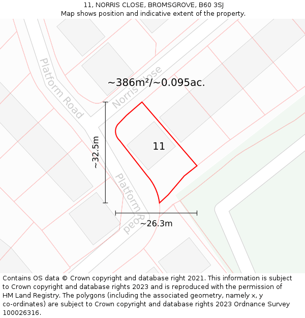 11, NORRIS CLOSE, BROMSGROVE, B60 3SJ: Plot and title map