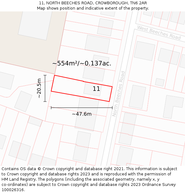 11, NORTH BEECHES ROAD, CROWBOROUGH, TN6 2AR: Plot and title map