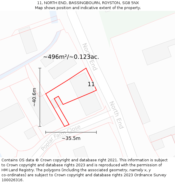11, NORTH END, BASSINGBOURN, ROYSTON, SG8 5NX: Plot and title map