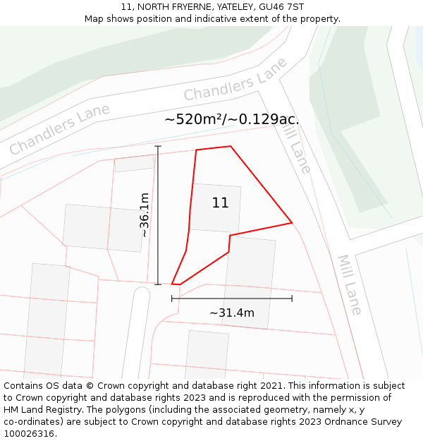 11, NORTH FRYERNE, YATELEY, GU46 7ST: Plot and title map