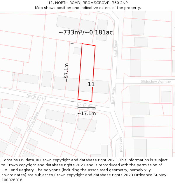 11, NORTH ROAD, BROMSGROVE, B60 2NP: Plot and title map