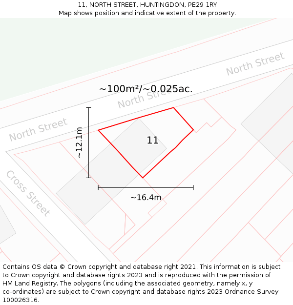 11, NORTH STREET, HUNTINGDON, PE29 1RY: Plot and title map
