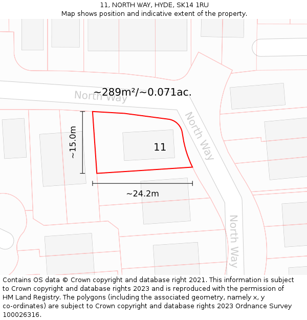 11, NORTH WAY, HYDE, SK14 1RU: Plot and title map