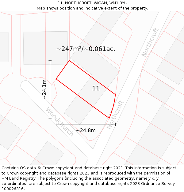 11, NORTHCROFT, WIGAN, WN1 3YU: Plot and title map
