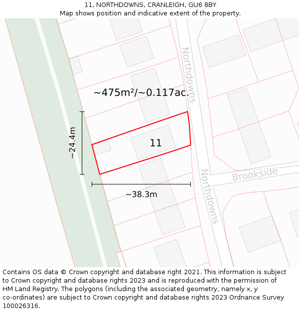11, NORTHDOWNS, CRANLEIGH, GU6 8BY: Plot and title map