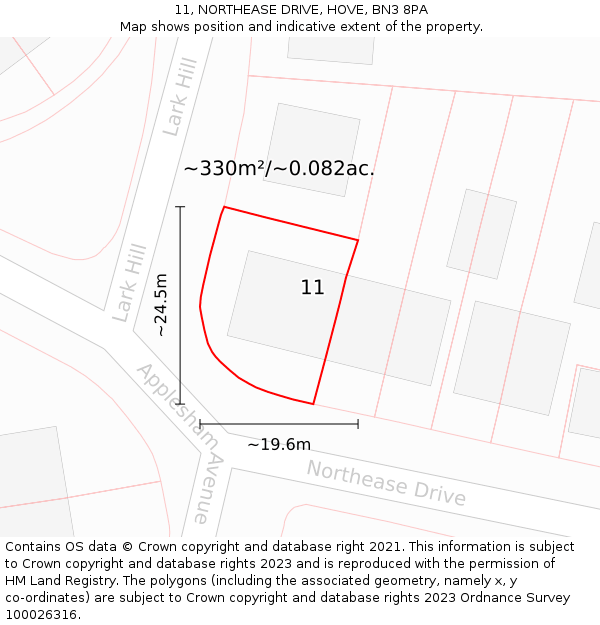 11, NORTHEASE DRIVE, HOVE, BN3 8PA: Plot and title map