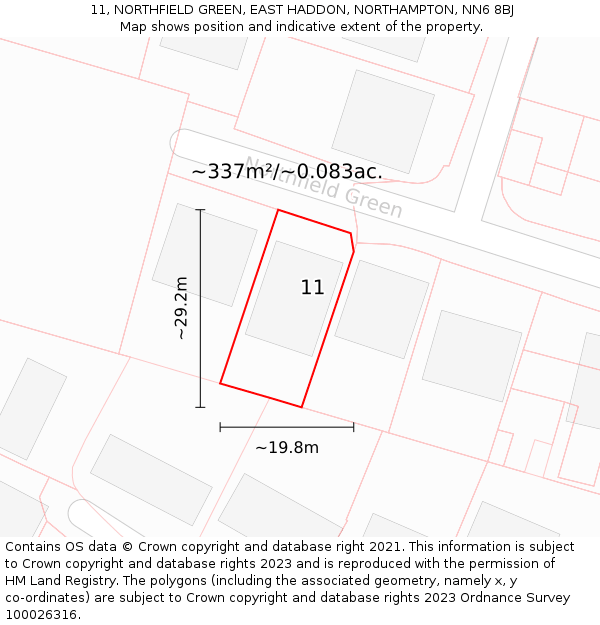 11, NORTHFIELD GREEN, EAST HADDON, NORTHAMPTON, NN6 8BJ: Plot and title map