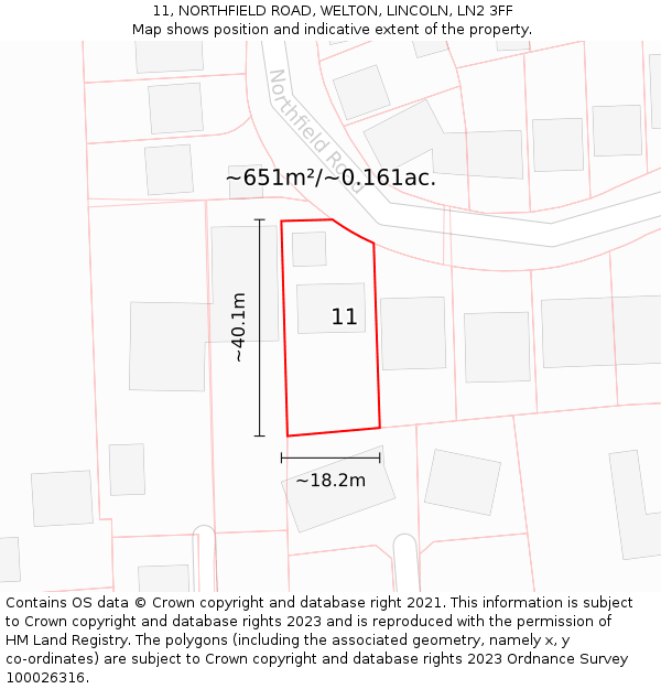 11, NORTHFIELD ROAD, WELTON, LINCOLN, LN2 3FF: Plot and title map