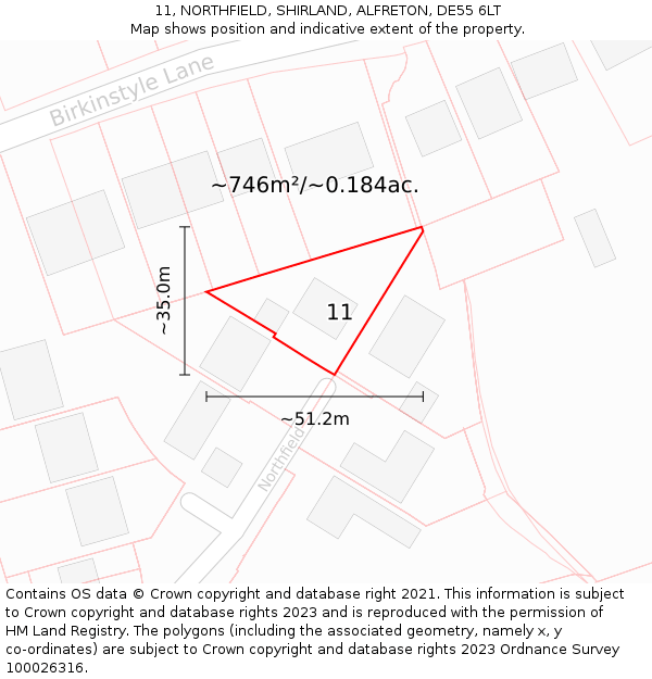 11, NORTHFIELD, SHIRLAND, ALFRETON, DE55 6LT: Plot and title map