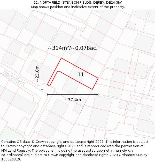 11, NORTHFIELD, STENSON FIELDS, DERBY, DE24 3JW: Plot and title map