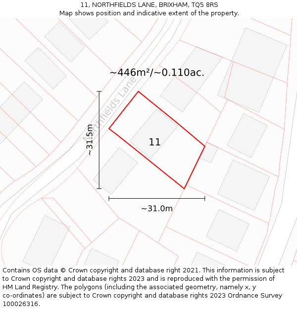 11, NORTHFIELDS LANE, BRIXHAM, TQ5 8RS: Plot and title map