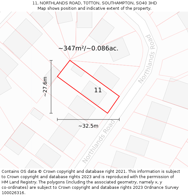 11, NORTHLANDS ROAD, TOTTON, SOUTHAMPTON, SO40 3HD: Plot and title map