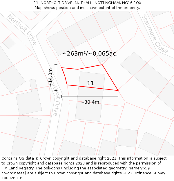 11, NORTHOLT DRIVE, NUTHALL, NOTTINGHAM, NG16 1QX: Plot and title map