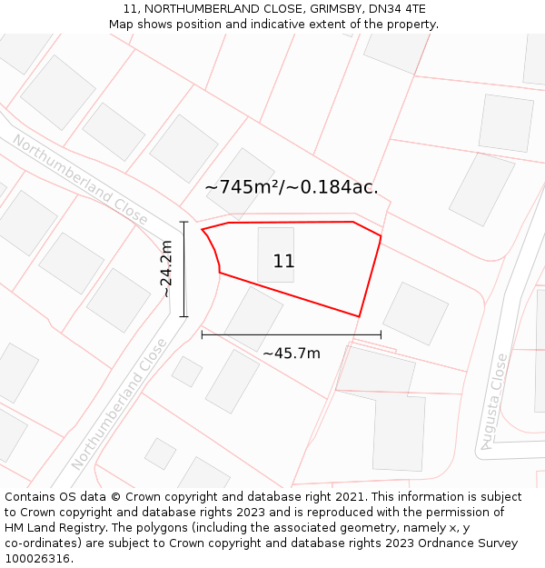 11, NORTHUMBERLAND CLOSE, GRIMSBY, DN34 4TE: Plot and title map