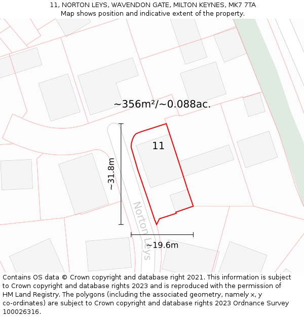 11, NORTON LEYS, WAVENDON GATE, MILTON KEYNES, MK7 7TA: Plot and title map