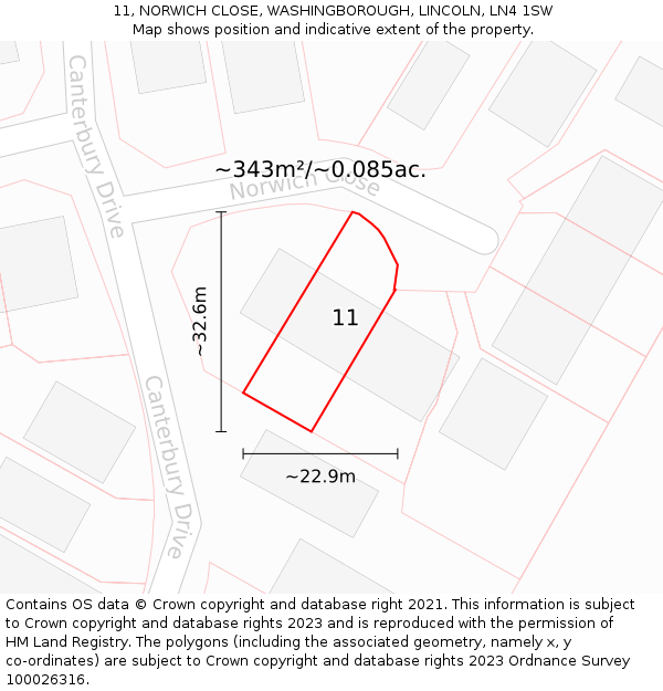 11, NORWICH CLOSE, WASHINGBOROUGH, LINCOLN, LN4 1SW: Plot and title map