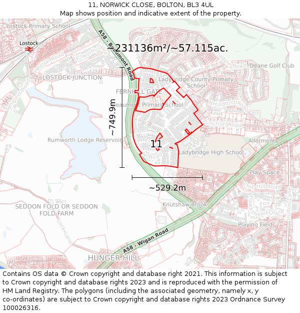 11, NORWICK CLOSE, BOLTON, BL3 4UL: Plot and title map