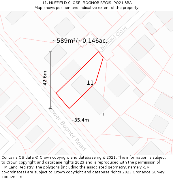 11, NUFFIELD CLOSE, BOGNOR REGIS, PO21 5RA: Plot and title map