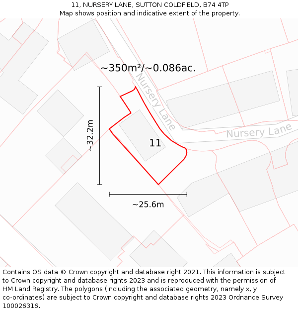 11, NURSERY LANE, SUTTON COLDFIELD, B74 4TP: Plot and title map