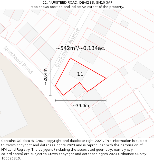 11, NURSTEED ROAD, DEVIZES, SN10 3AF: Plot and title map