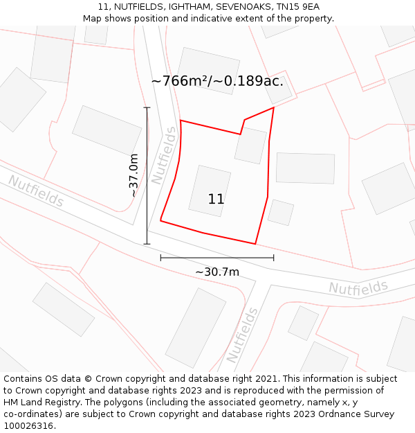 11, NUTFIELDS, IGHTHAM, SEVENOAKS, TN15 9EA: Plot and title map